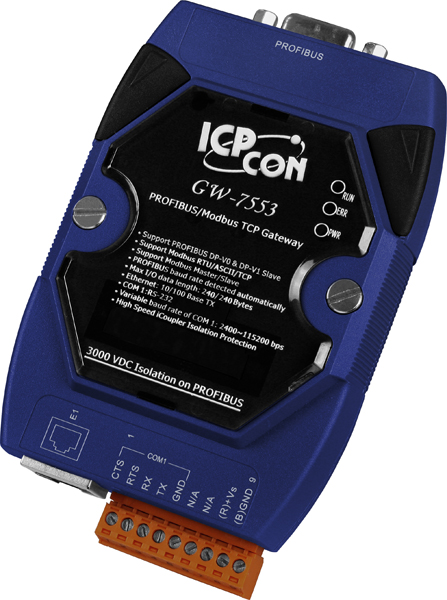 Преобразователь ICP DAS GW-7553-B CR, PROFIBUS — Modbus RTU/ASCII/TCP, DIN-рейка