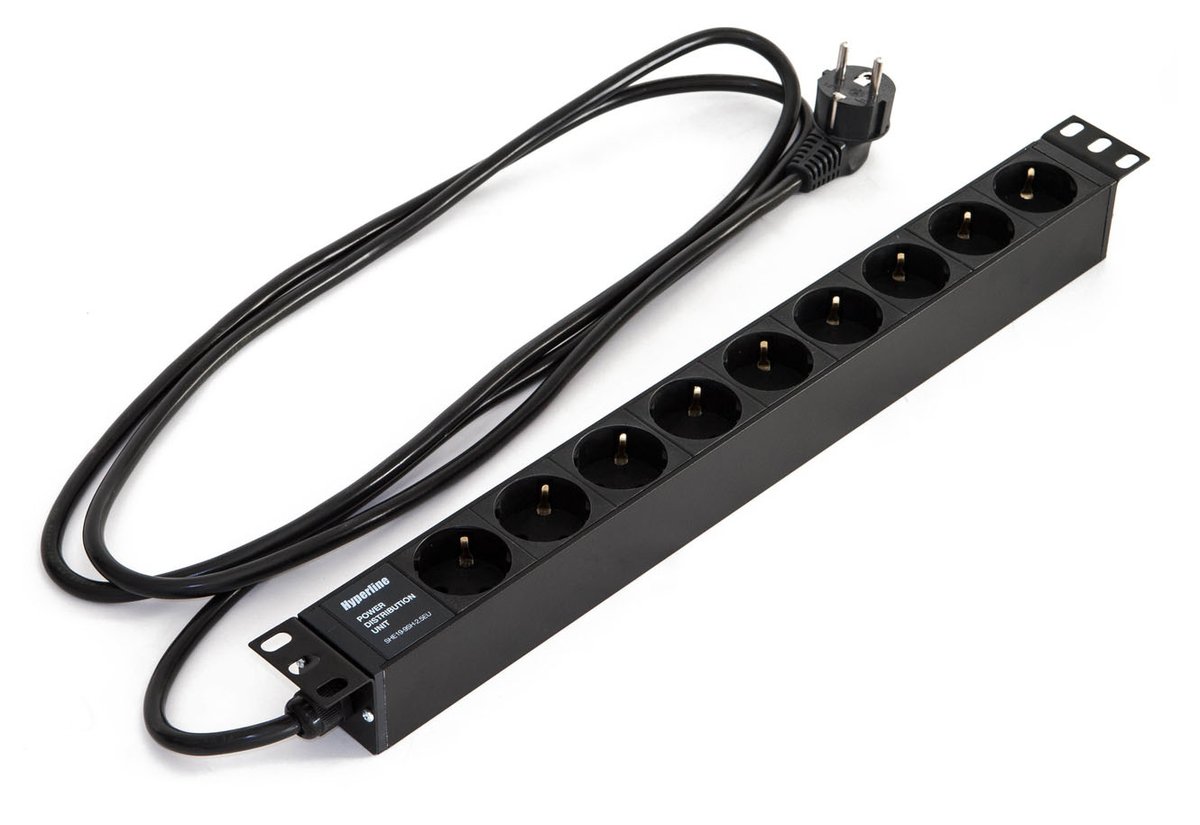 Блок силовых розеток Hyperline SHE19-9SH-2.5EU, 19", 9×Schuko, 16 А