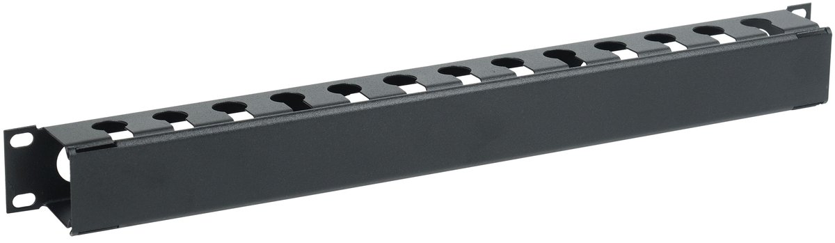 Кабельный органайзер ITK CO05-1MCM, 19" 1U, с крышкой, 482×44×40 мм, черный