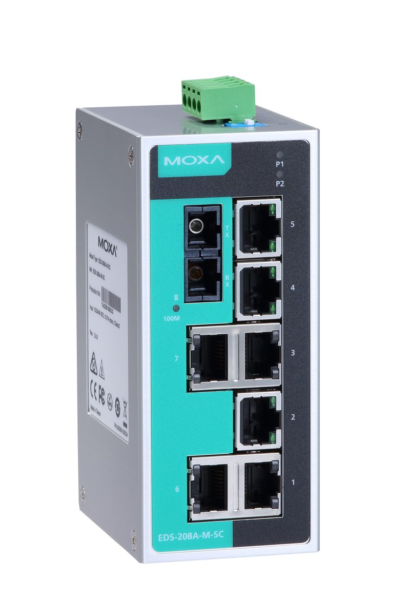 Коммутатор MOXA EDS-208A-M-SC, 7×10/100BaseTX, 1×100BaseFX SC, L2