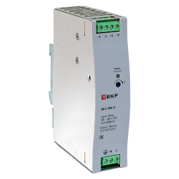 Блок питания EKF DR-E-75W-12, 75Вт, 12В DC, DIN-рейка