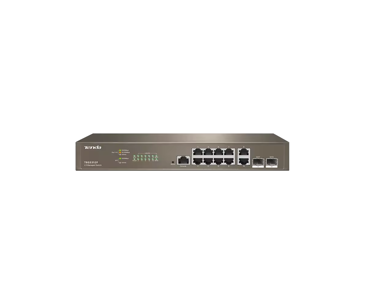Коммутатор Tenda G5312F, L3 управляемый, 10×1GbE + 2×SFP, 24 Гбит/с