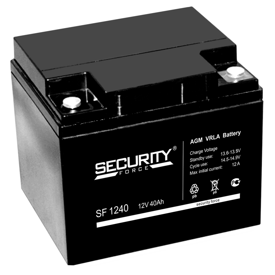 Аккумулятор Security Force SF 1240, 12 В, 40 Ач, AGM, клемма болт М6