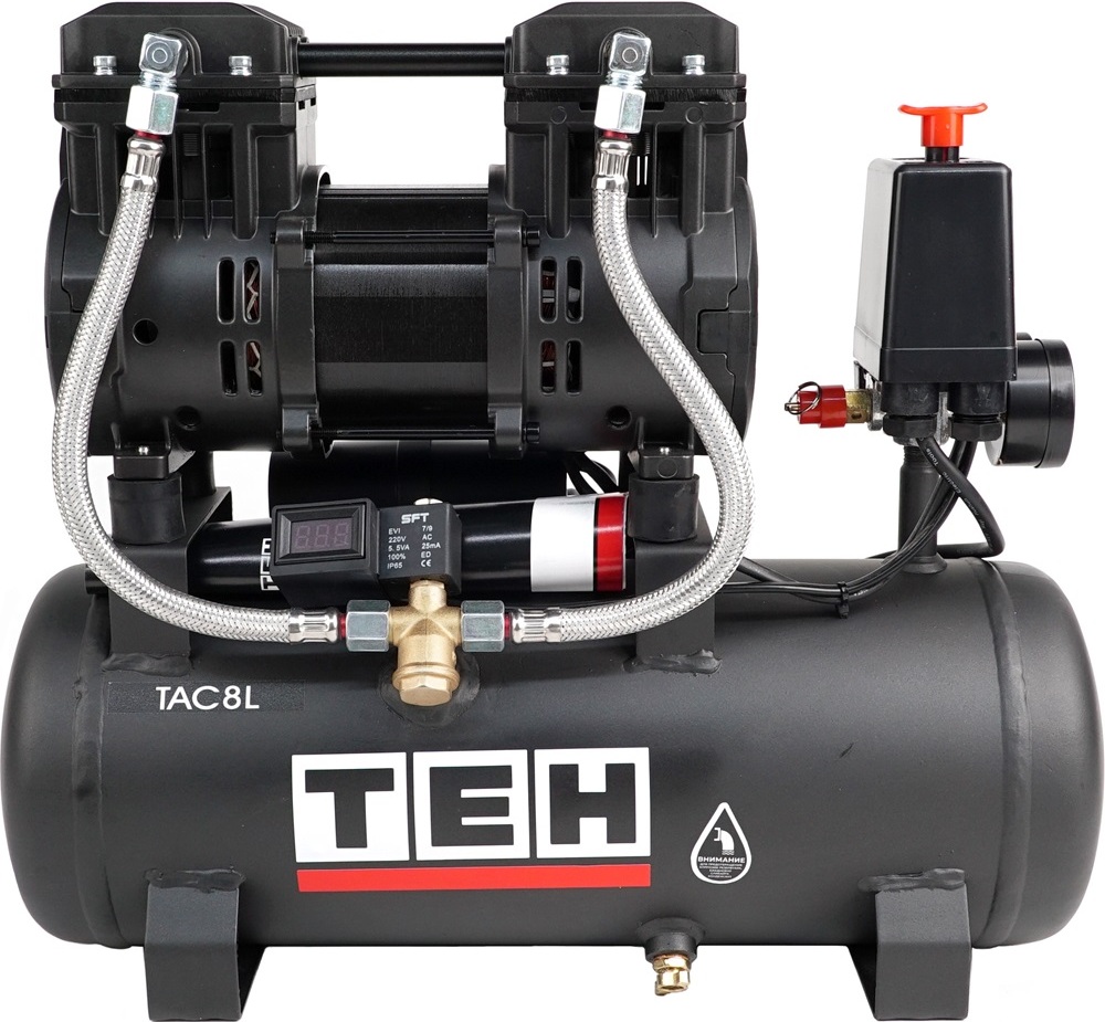 Компрессор TEH TAC8L, безмасляный, 8л, 1кВт, 180л/мин, 8 атм