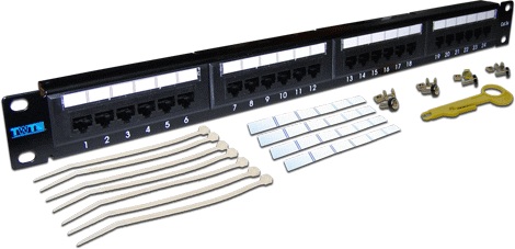 Патч-панель TWT TWT-PP24UTP, 24×RJ45, кат.5e, неэкр., 1U, чёрный