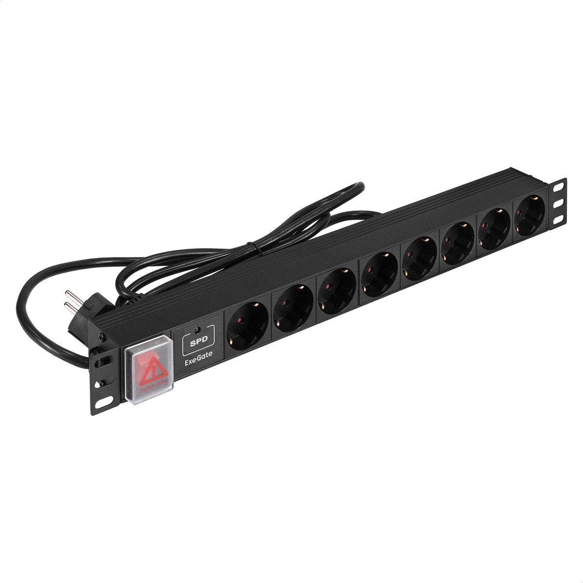 Блок розеток ExeGate ServerPro PDU-19H805, 19", 1U, 8×Schuko, 16 А, SPD1, 3 м