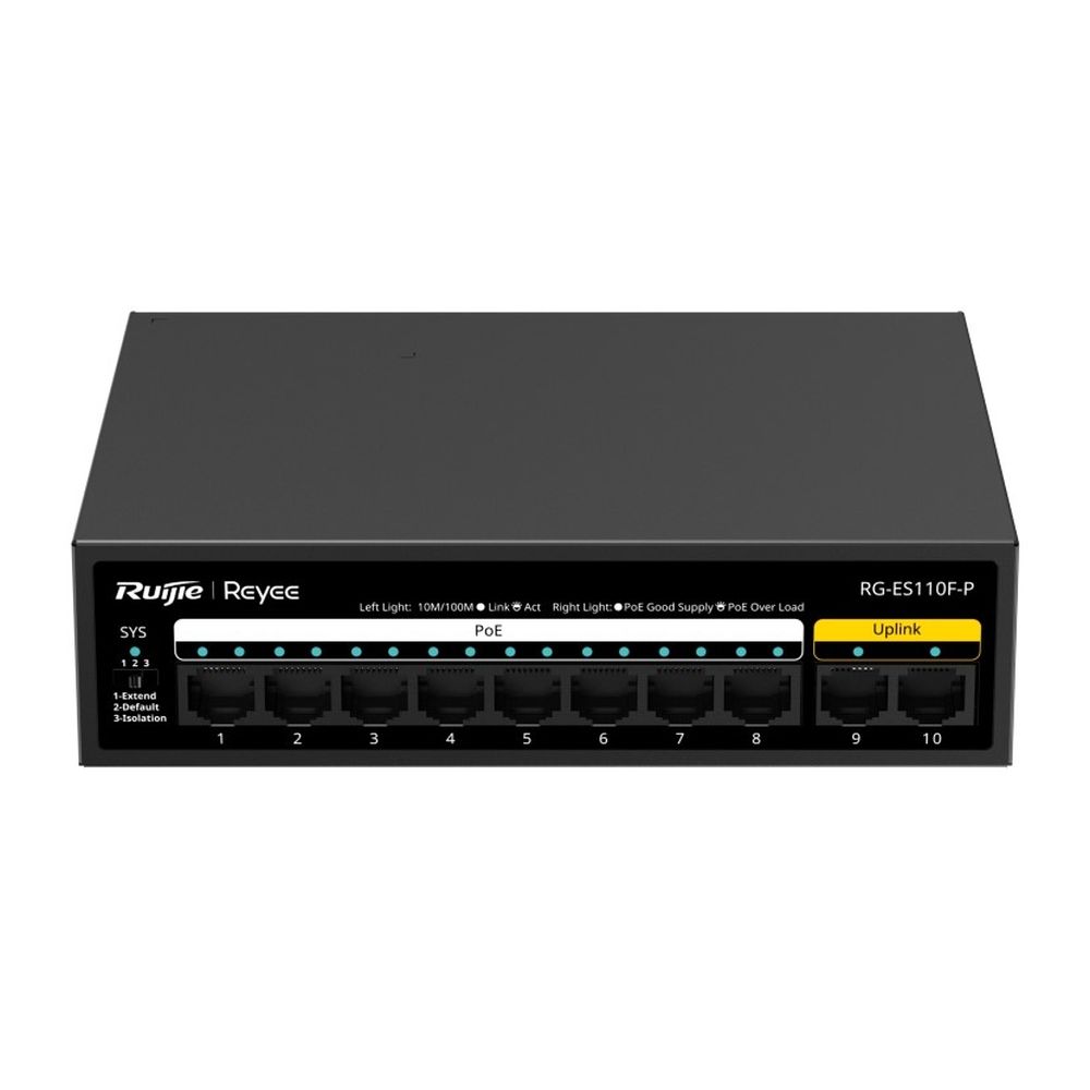 Коммутатор Ruijie Reyee RG-ES110F-P, 8×100 Мбит/с PoE+ 110 Вт, 2×100 Мбит/с, неуправляемый
