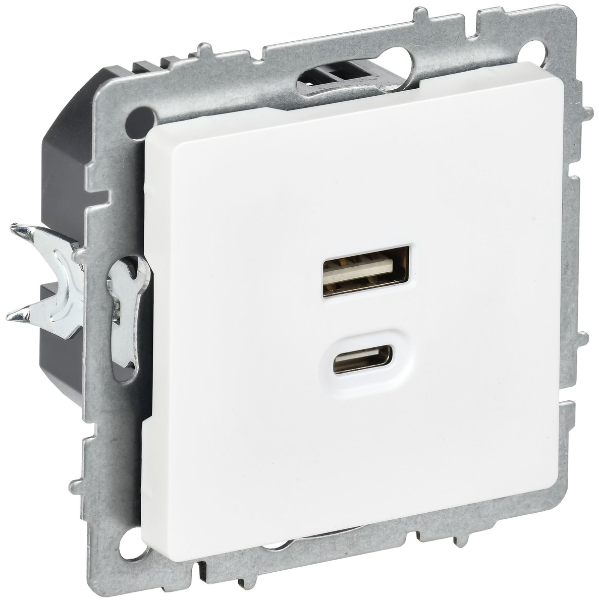Розетка USB IEK BRITE BR-U22-045-K91, USB A+C 45 Вт, 2 поста, IP20, арктический белый
