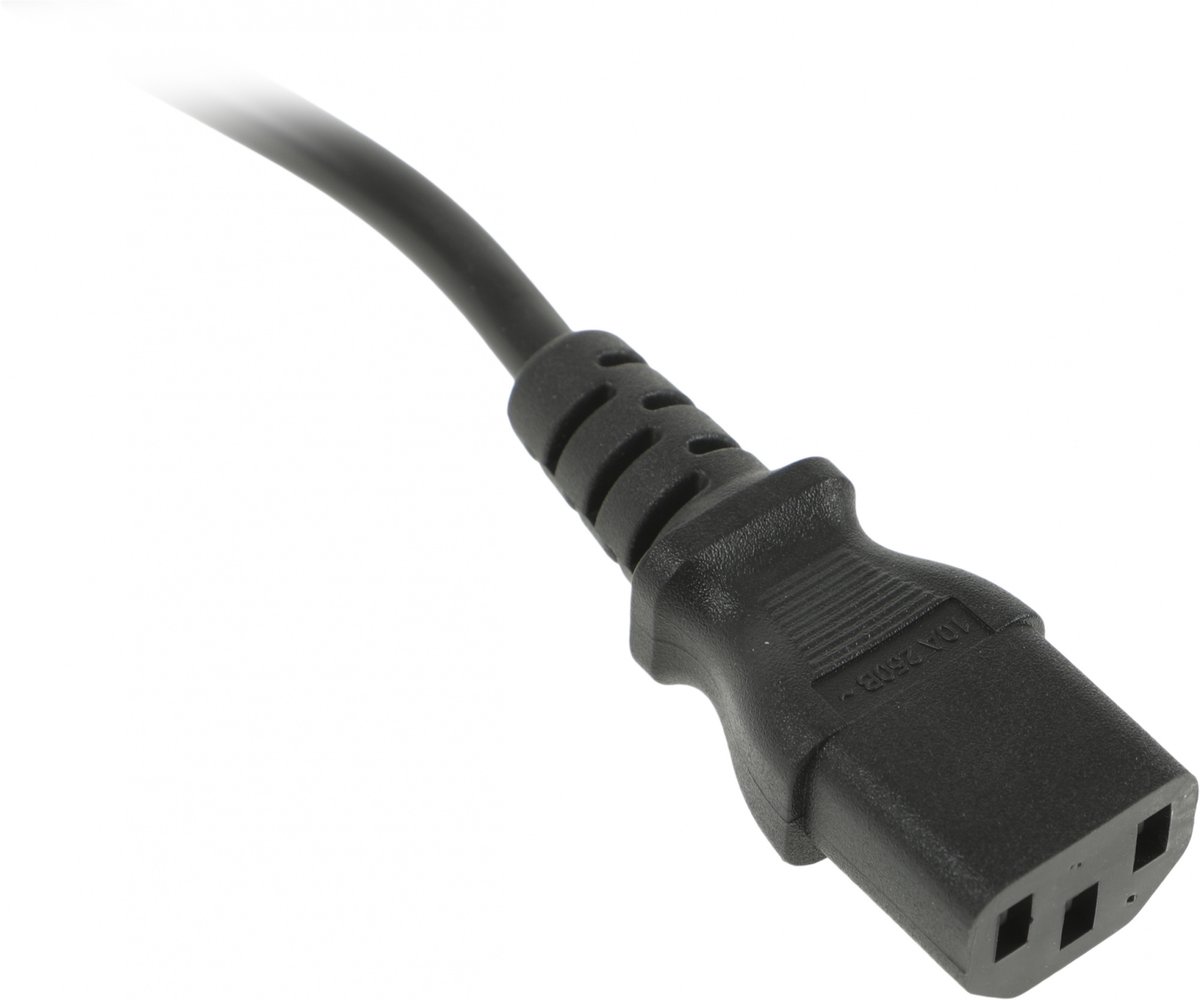 Кабель питания Hyperline PWC-IEC13-SHM-1.8-BK, Schuko+C13, 3x0.75, 10 А, 1.8 м, угловая вилка