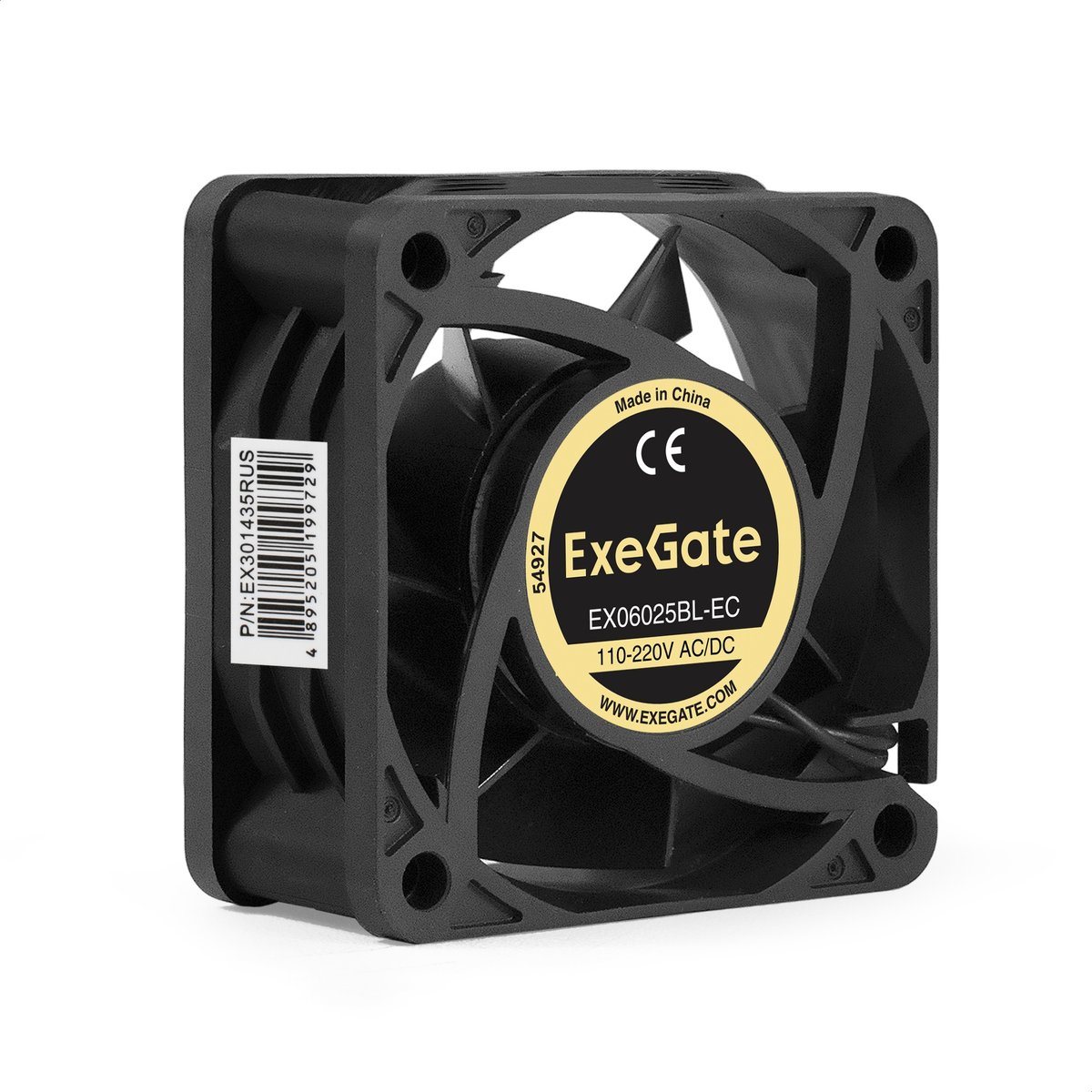 Вентилятор EC ExeGate EX06025BL-EC (Electronically Commutated, 110-220V AC/110-220V DC, 60x60x25, 2-Ball (двойной шарикоподшипник), провод 30 см, 3700RPM, 26dBA, 20CFM)