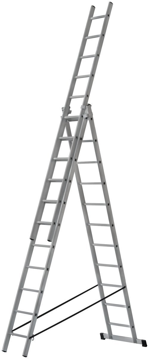 Лестница трехсекционная Fit 65437, алюминиевая, 3×11 ступеней, 759 см