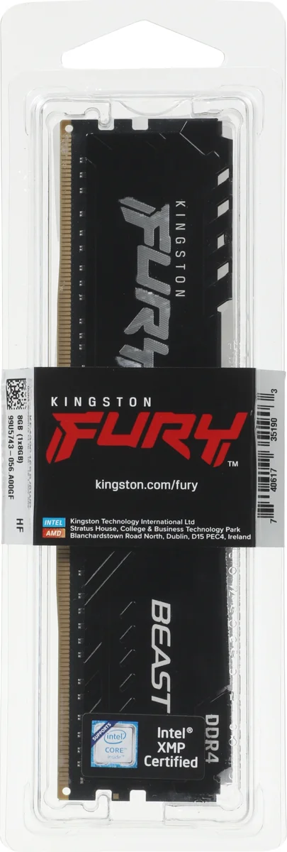 Память Kingston KF432C16BB/8WP, DDR4, 8 ГБ, 3200 МГц, Fury Beast