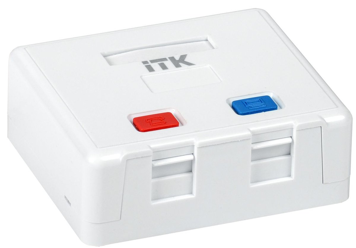 Корпус розетки ITK CS2-022, 2 модуля Keystone Jack, IP20, белый