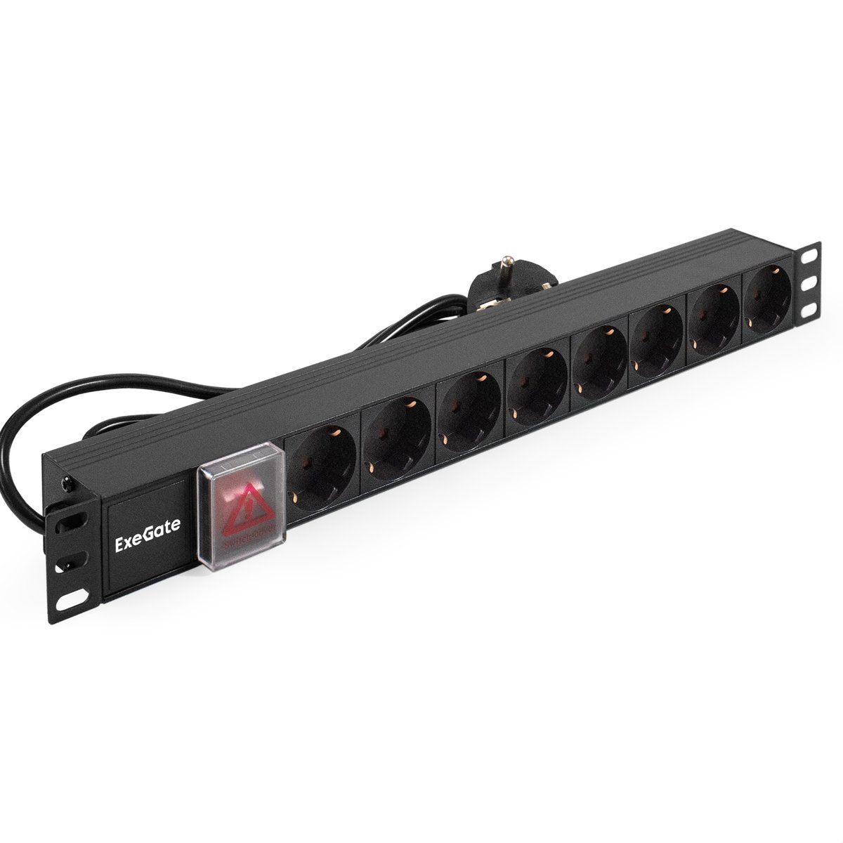 Блок розеток ExeGate ServerPro PDU-19H803 Al-8S-EU2-SW, 19", 1U, 8×Schuko, 16 А
