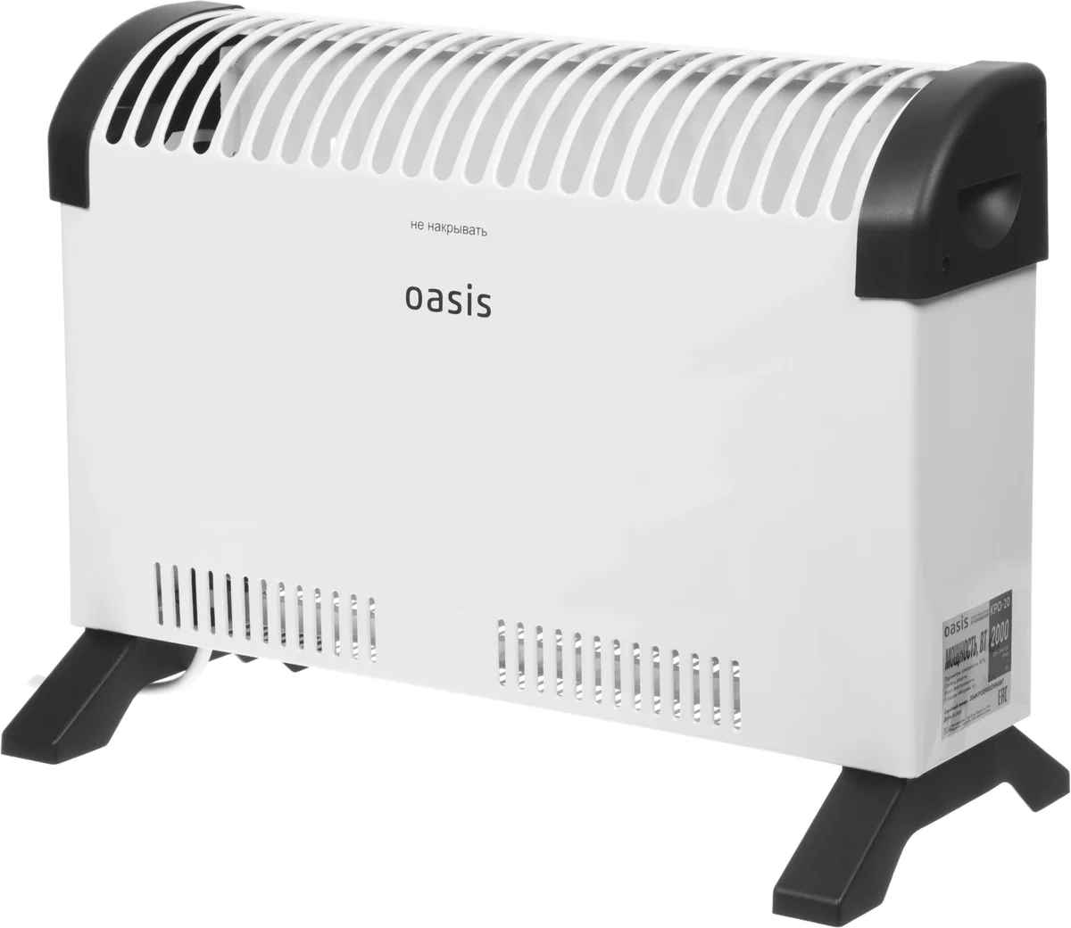Конвектор Oasis КРО-20, 2000 Вт, 25 м², термостат, белый