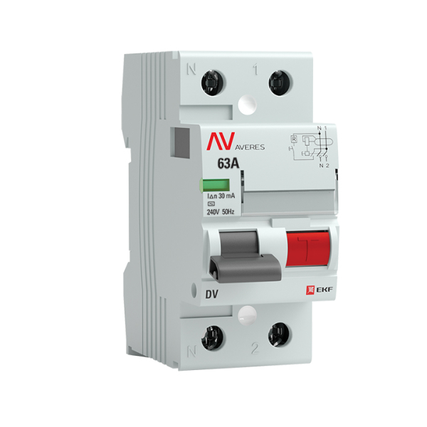 УЗО EKF rccb-2-63-30-ac-av, 63А, 2P, 30мА, тип AC