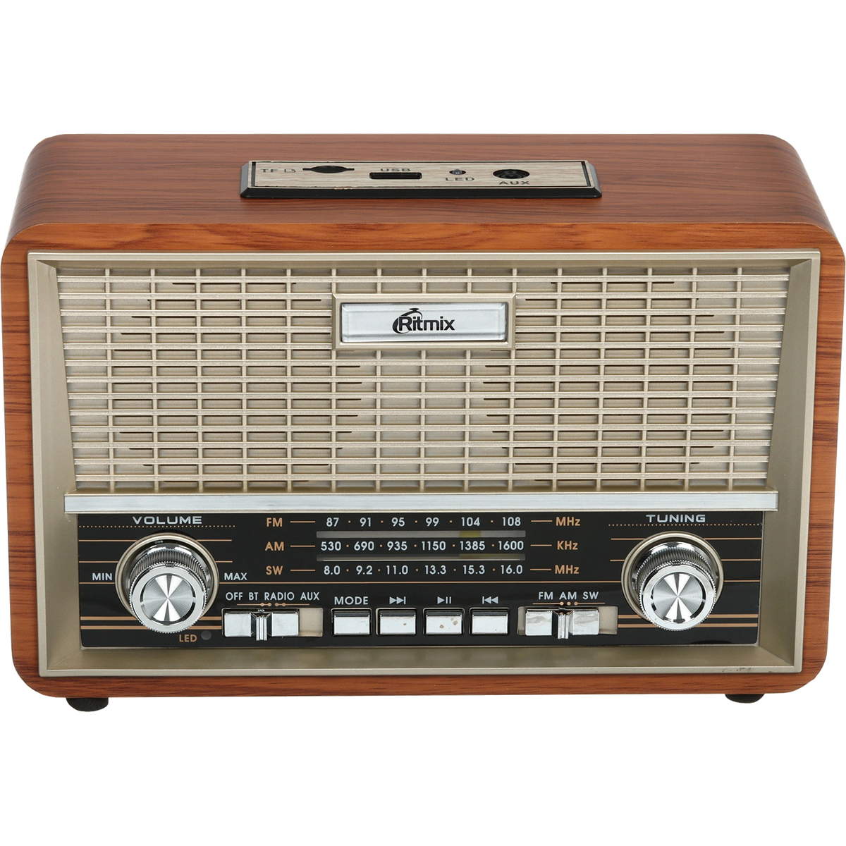 Радиоприёмник Ritmix RPR-111, FM/AM/SW, Bluetooth, MP3, дерево