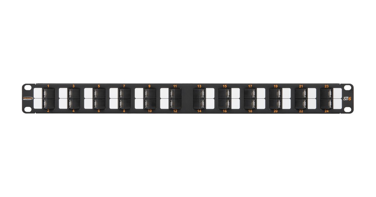 Патч-панель NIKOMAX NMC-RP24UE2-AN-1U-BK, 24 порта, Cat.6, 1U, угловая