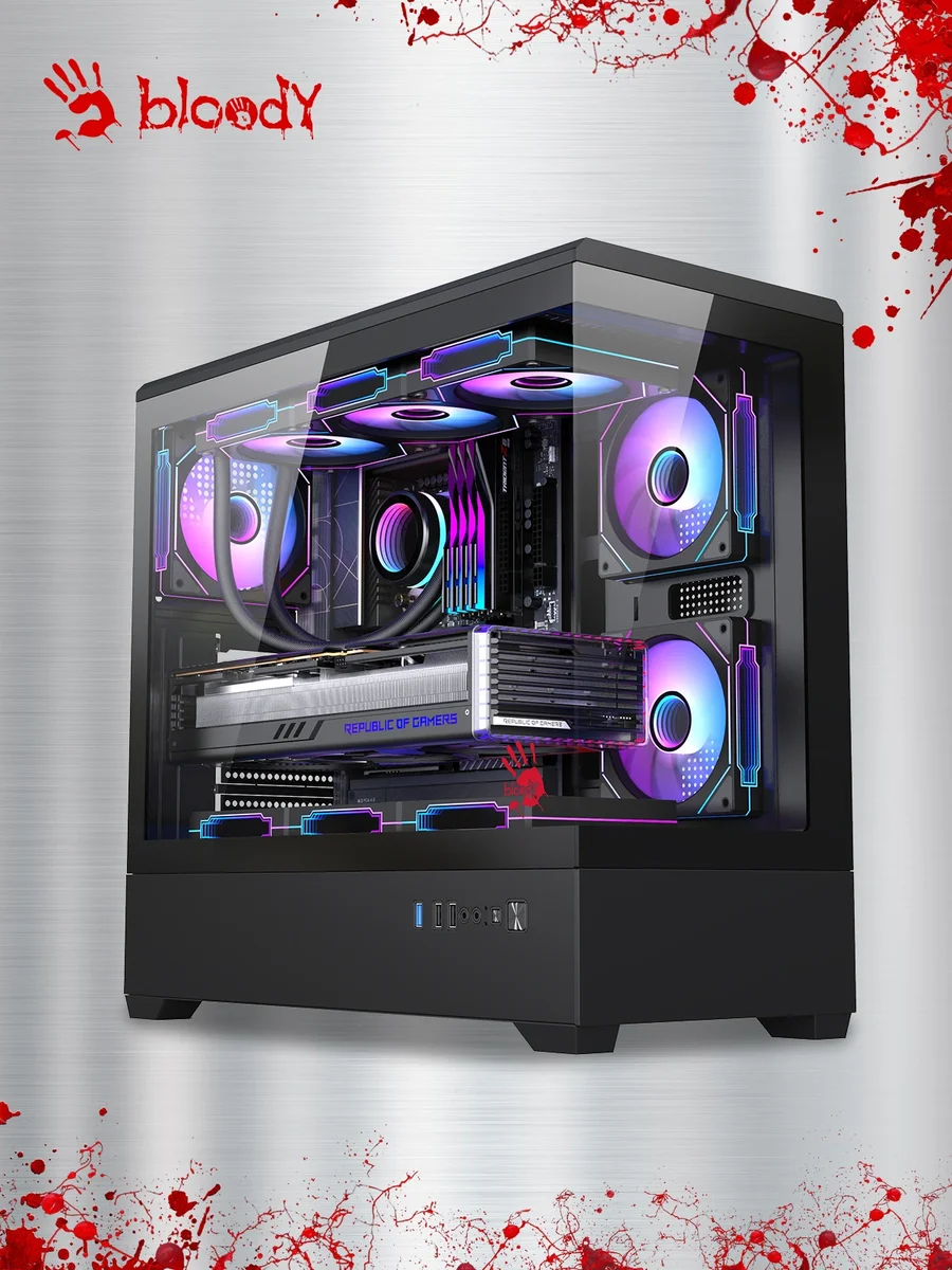 Корпус Bloody CC-128-BK, Midi-Tower, E-ATX, без БП, чёрный