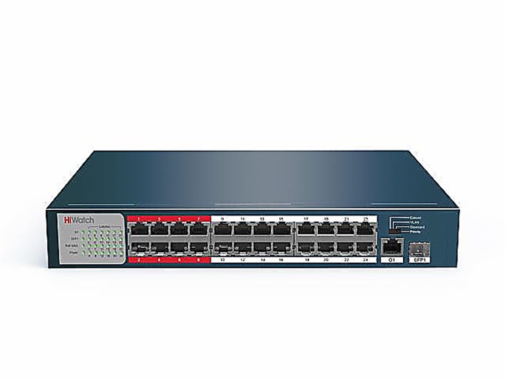 Коммутатор HiWatch DS-S2624P (B), неуправляемый, 24×100M PoE, 1×SFP, 230Вт