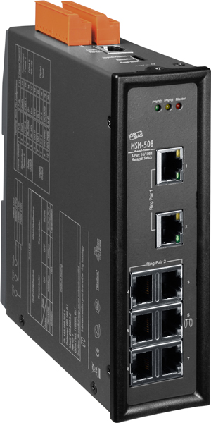 Коммутатор ICP DAS MSM-508 CR, 8 портов 10/100Base-TX, 2 COM, -40…+75 °C