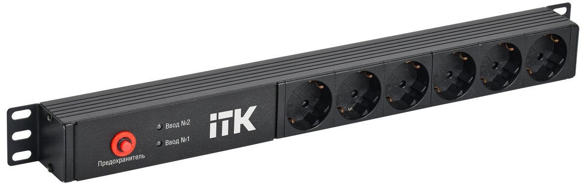 Блок распределения питания ITK PH30-06D-41, PDU с АВР, 6×Schuko, 1U, 2 входа C14