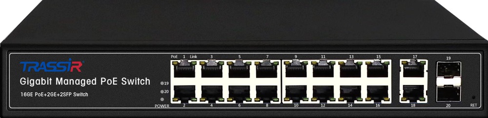 Коммутатор TRASSIR TR-NS24202S-300-16PoE v2 (D), L2+, 16×PoE, 2×SFP