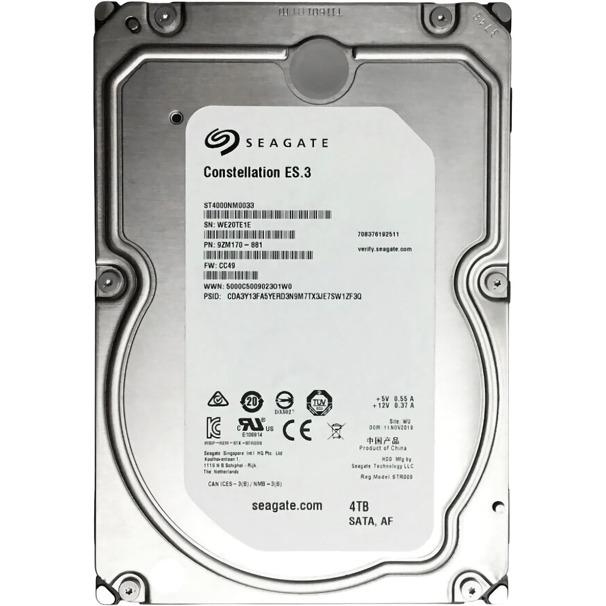 Накопитель Seagate ST4000NM0033, 4TB, SATA 6Gb/s, 7200rpm, 3.5"