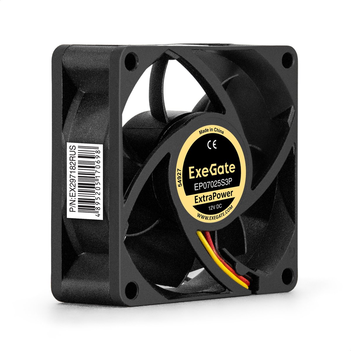 Вентилятор 12В DC ExeGate ExtraPower EP07025S3P (70x70x25 мм, Sleeve bearing (подшипник скольжения), 3pin, 4800RPM, 46dBA)