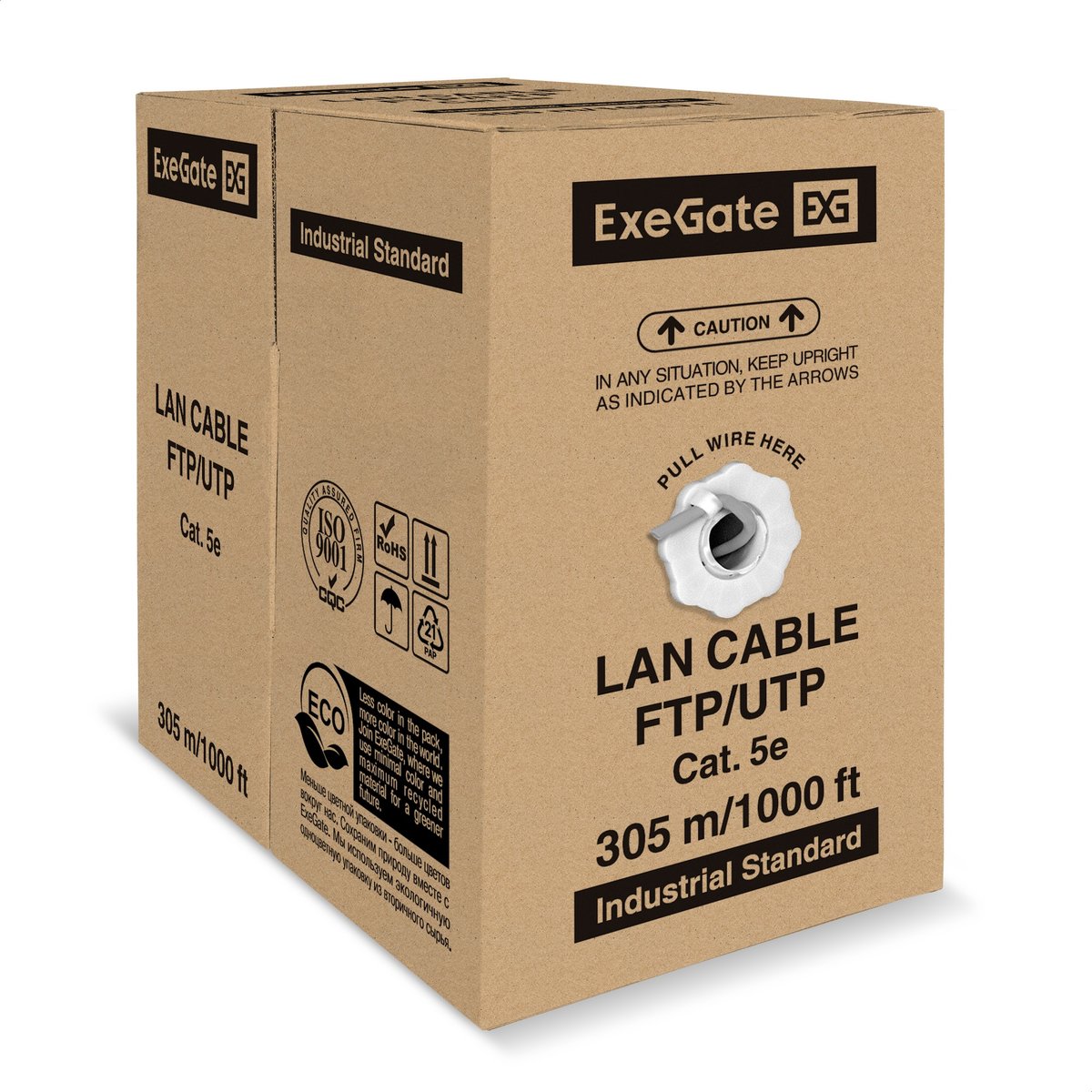 Exegate EX301074RUS Кабель ExeGate FUTP4-C5e-CCA-S24-IN-PVC-GY-305 FTP 4 пары кат.5e CCA, 0.52мм (24AWG), экран, 305м, серый, PVC