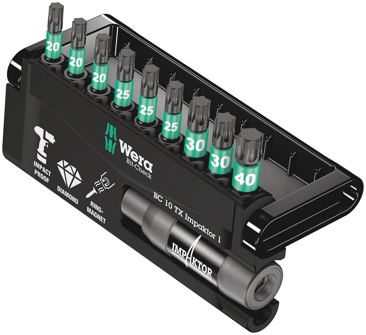Набор бит WERA WE-057688 Bit-Check 10 TX Impaktor, Torx, 10 предметов