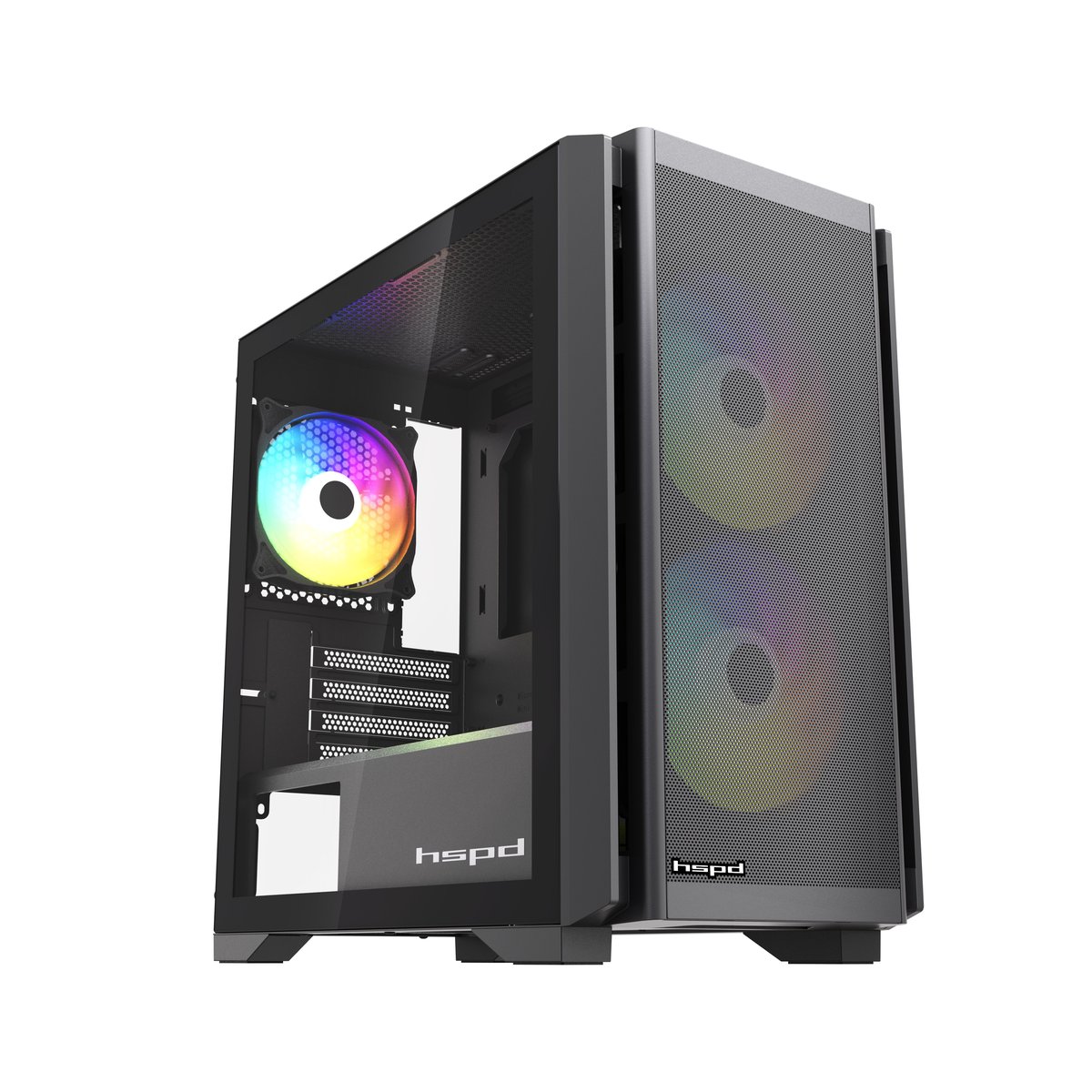 Корпус HSPD M336-TGBK-ARGB, Mini-Tower, mATX/mITX, TG, ARGB