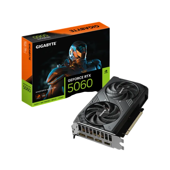 Видеокарта Gigabyte GeForce RTX 5060 WINDFORCE MAX OC V2 8G, 8 ГБ GDDR7, 128 бит