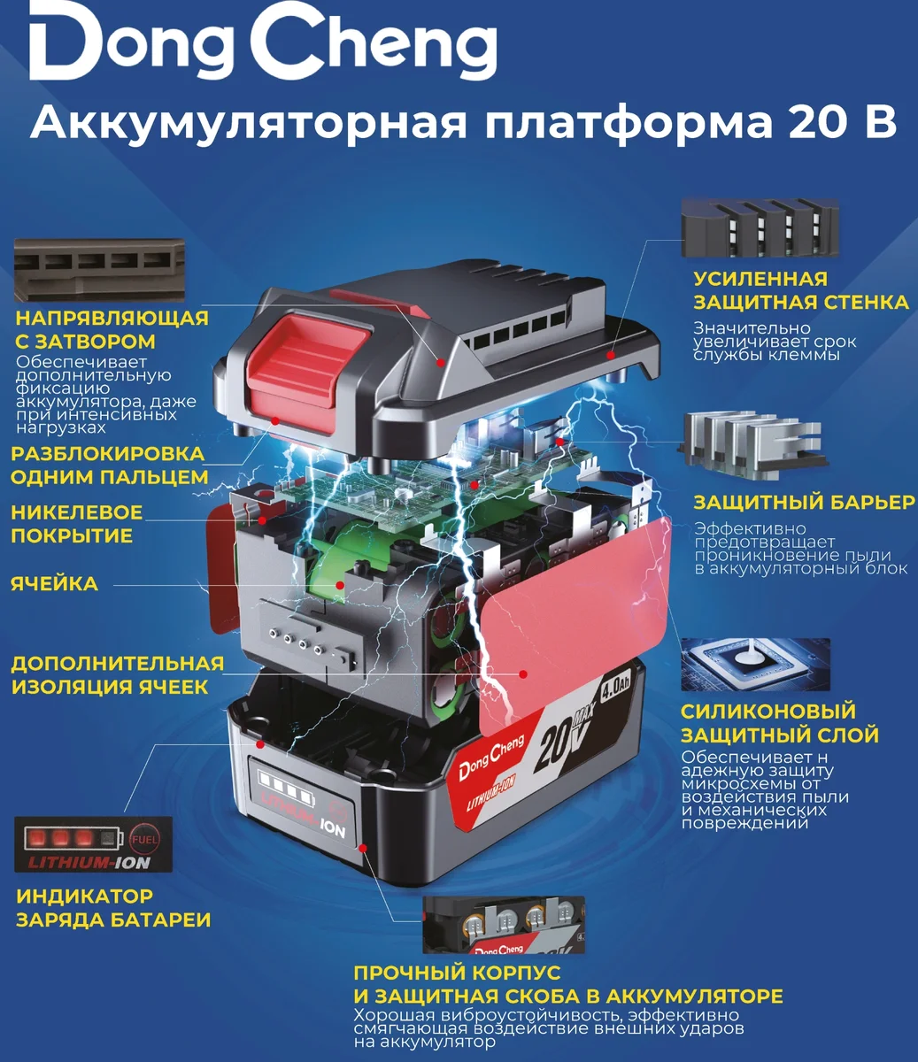 Перфоратор DongCheng DCZC02-26 (TYPE Z), SDS-plus, 20 В, 3,1 Дж, аккумуляторный