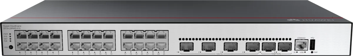 Коммутатор Huawei S5735-L24P4XE-A-V2, L2, 24×1GbE PoE+, 4×10G SFP+, 400W PoE