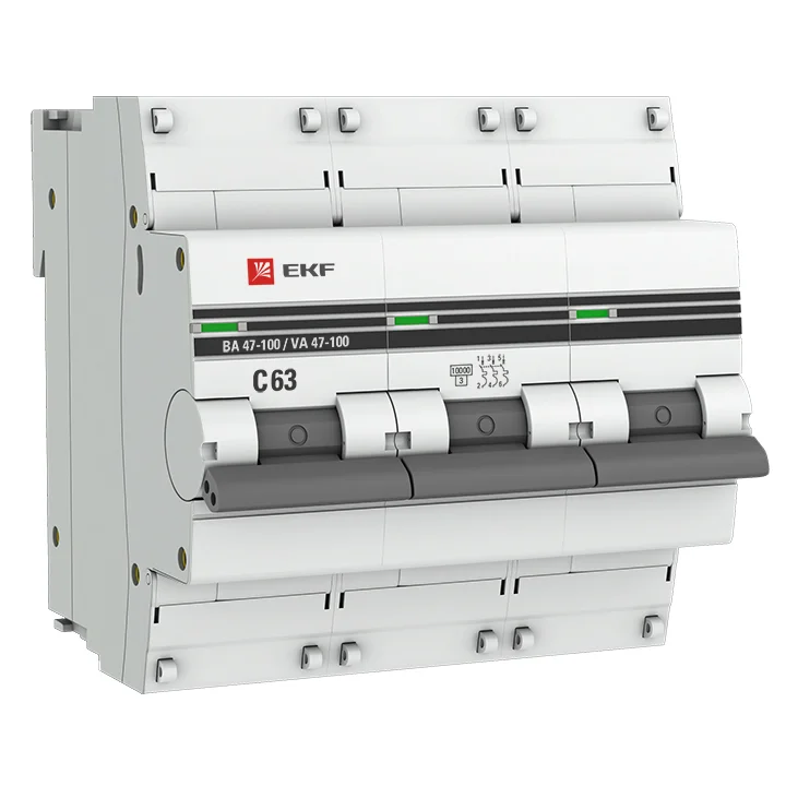 Автоматический выключатель EKF ВА 47-100 PROxima mcb47100-3-63C-pro, 3P, 63 А, C, 10 кА
