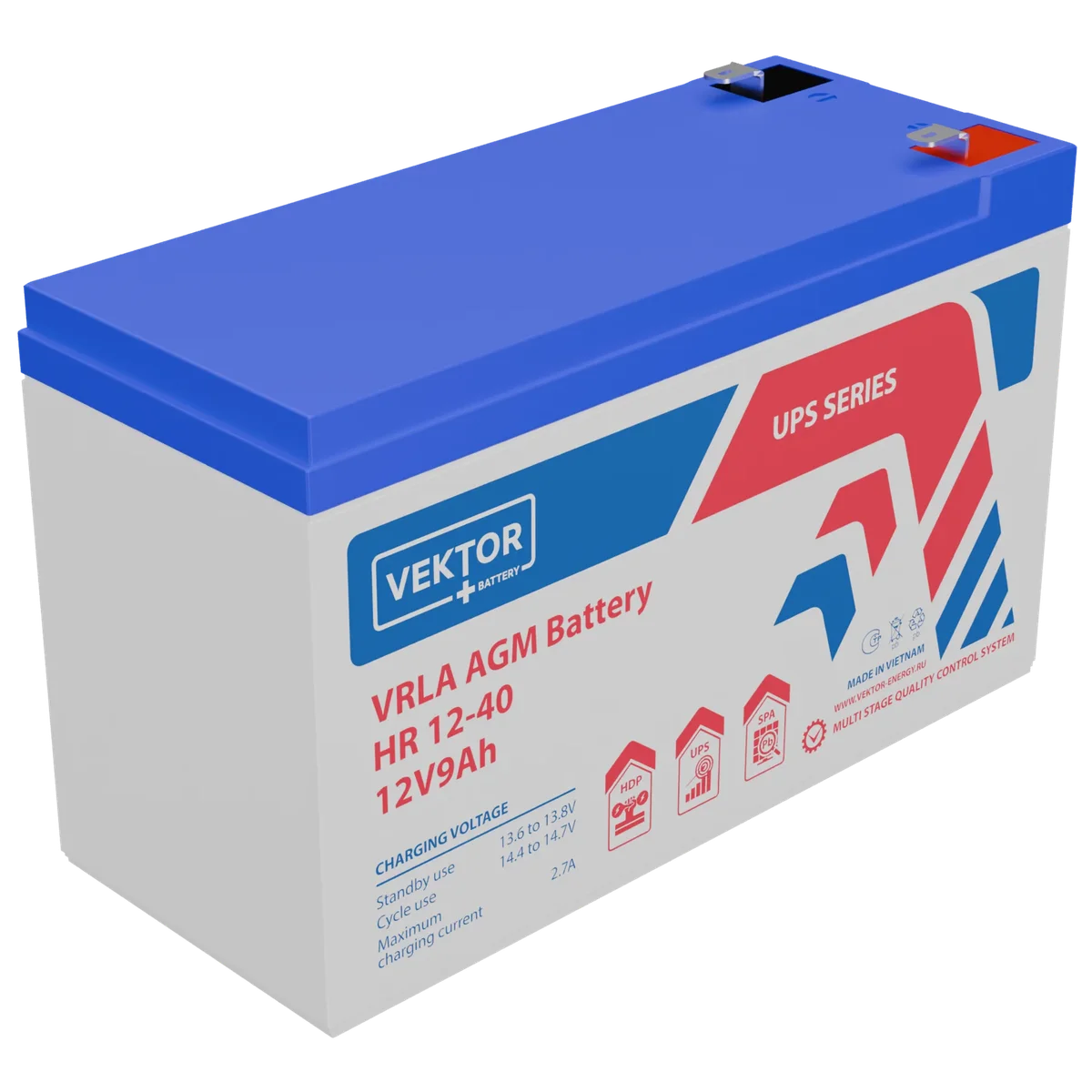 Аккумулятор VEKTOR HR 12-40W, 12 В, 9 Ач, AGM