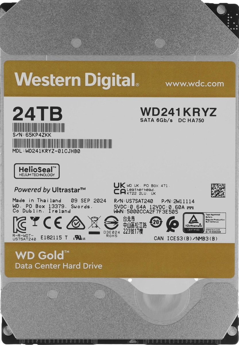 HDD WD WD241KRYZ, Gold, 24 ТБ, 3.5", SATA, 7200rpm