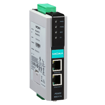 Преобразователь MOXA MGate MB3170I, Modbus RTU/ASCII в Modbus TCP, 1 порт RS-232/422/485, 2×Ethernet