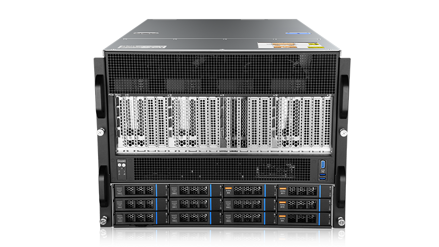 Серверная платформа/ Gooxi SY8108G-D12R-G4 8U-8GPU platform based on Gen4/5th with direct backplane; standard : 2* NVMe+ 8* SATA; TDP=350W; 32* DDR5 slots; support 13* PCle.slots:8* PCle5.0x16 GPU slots +1* PCle5.0x16 slts +1* PCle5.0x8 slots +1* PCle4.0x8; 6*2700W PSU 8*GPU cables for 5090 fan version  rail kits Eu cables