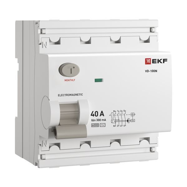 УЗО EKF E1046M40300, 4P, 40А, 300мА, тип AC, 6кА