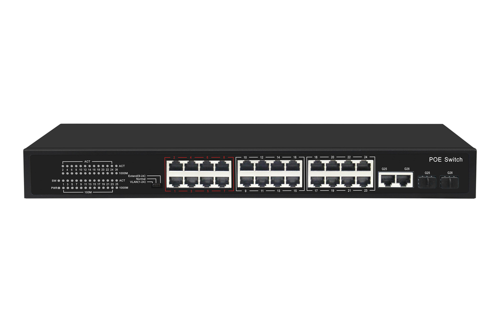 Коммутатор NIKOMAX GL-SW-F005-24P, 24×PoE 10/100, 2×GbE, 1×SFP, 300 Вт