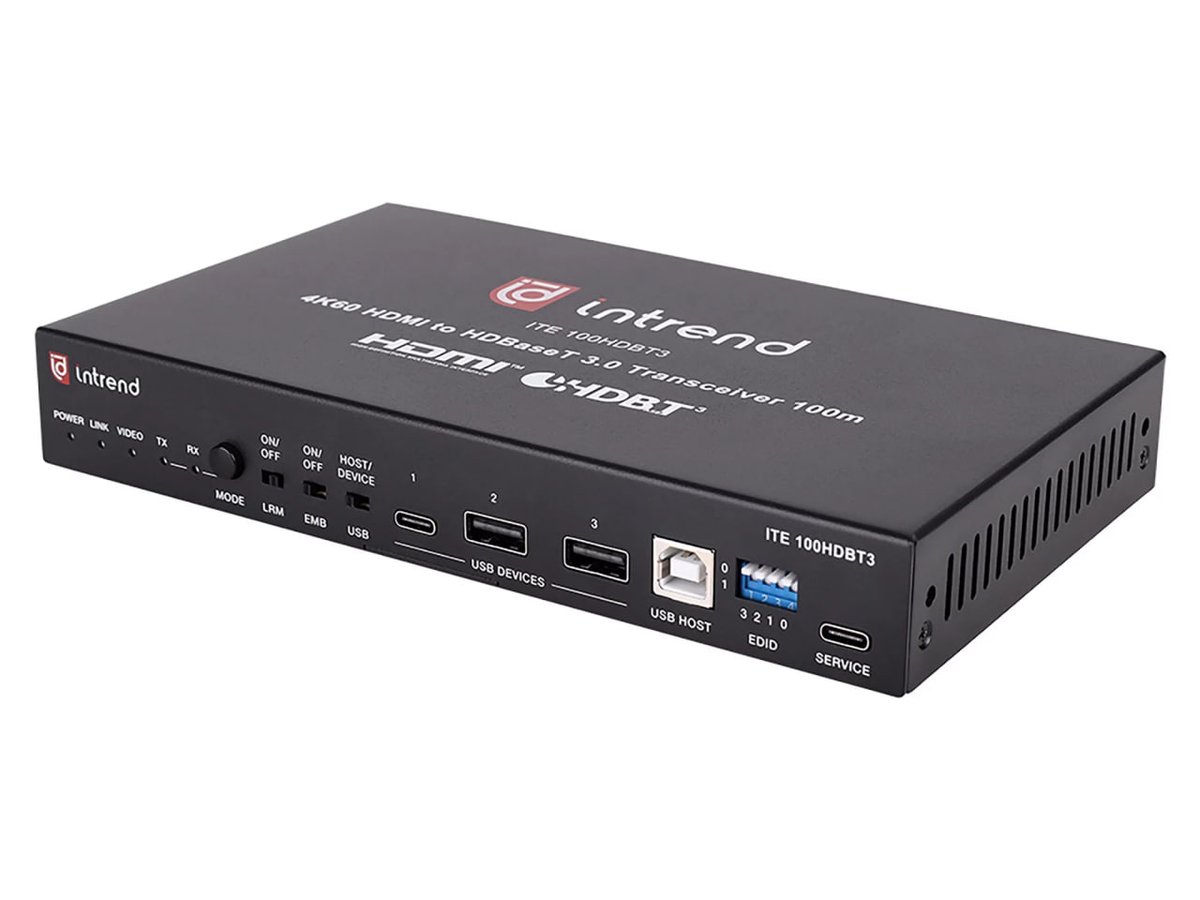 Передатчик/приемник Intrend ITE-100HDBT3, HDMI/USB 2.0/HDBaseT 3.0, 4K60, до 100 м