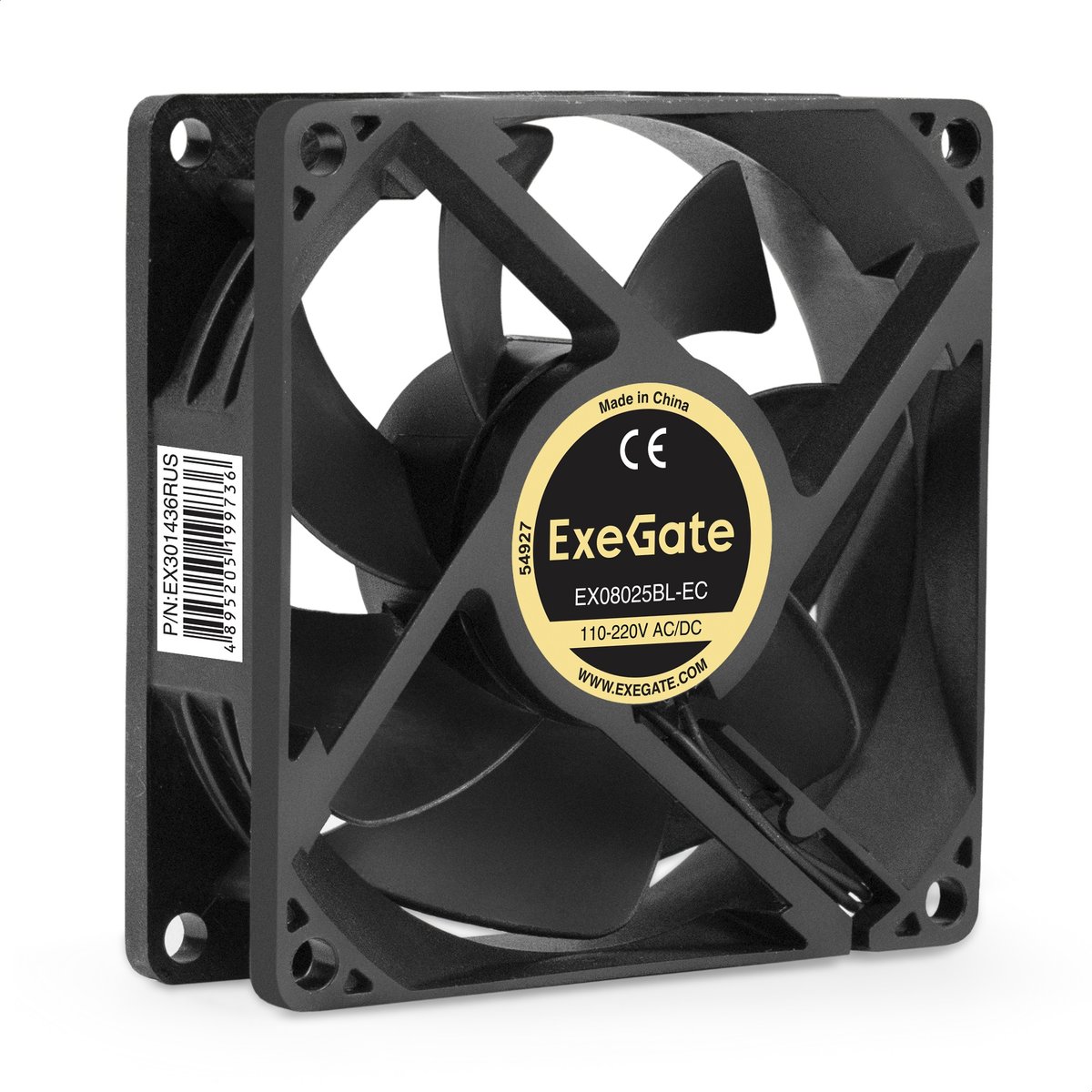 Вентилятор EC ExeGate EX08025BL-EC (Electronically Commutated, 110-220V AC/110-220V DC, 80x80x25, 2-Ball (двойной шарикоподшипник), провод 30 см, 2700RPM, 28dBA, 40CFM)