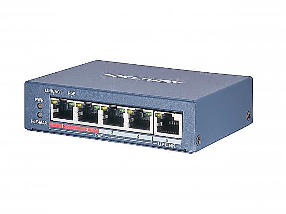 Коммутатор Hikvision DS-3E0105P-E/M(B), 4×100 Мбит/с PoE + 1×100 Мбит/с Uplink, неуправляемый