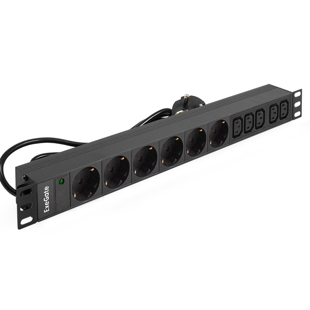 PDU ExeGate EX280869RUS, 1U, 5×C13, 6×Euro, 19"