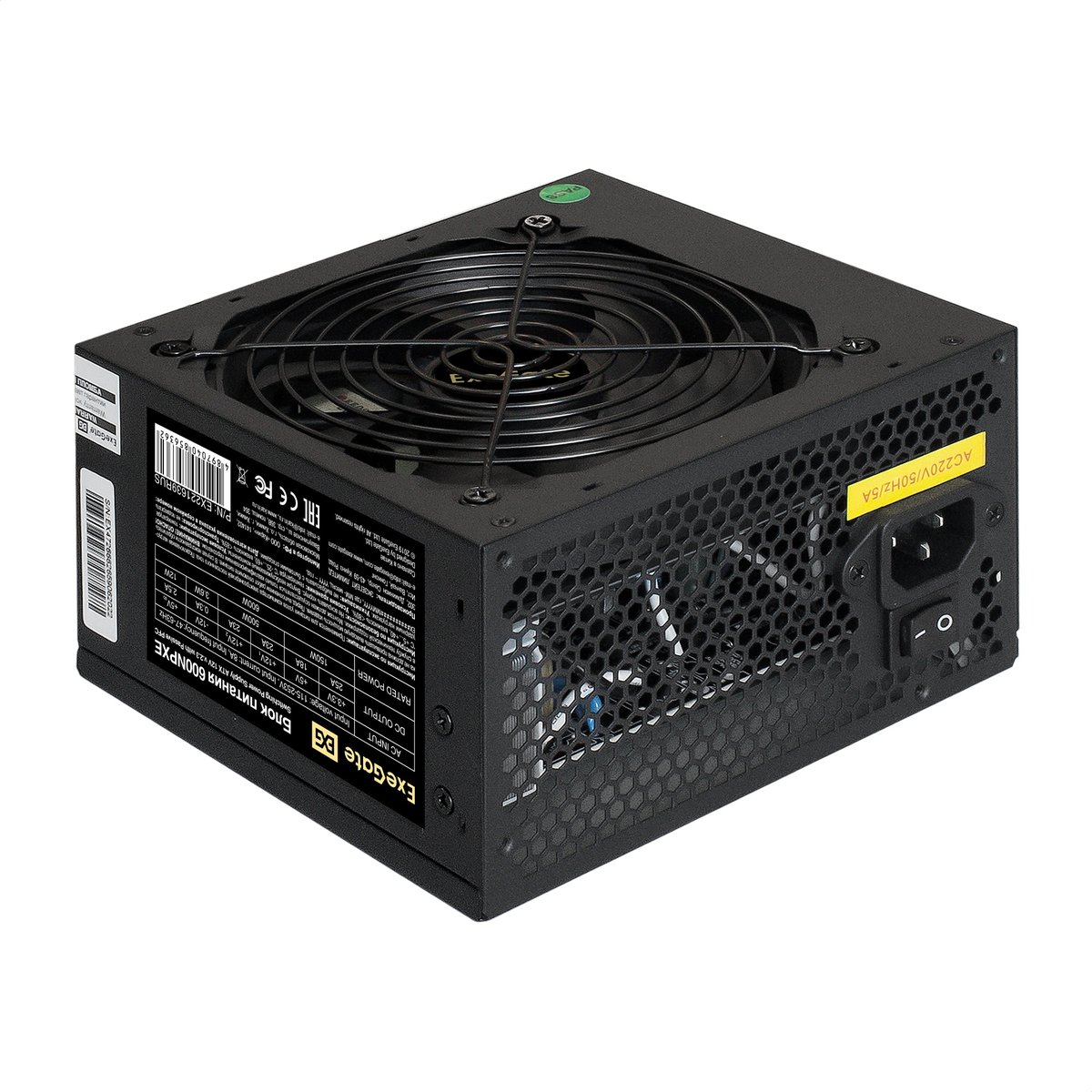 Блок питания ExeGate 600NPXE-PC, 600 Вт, ATX 2.3, 120 мм вентилятор, пассивный PFC