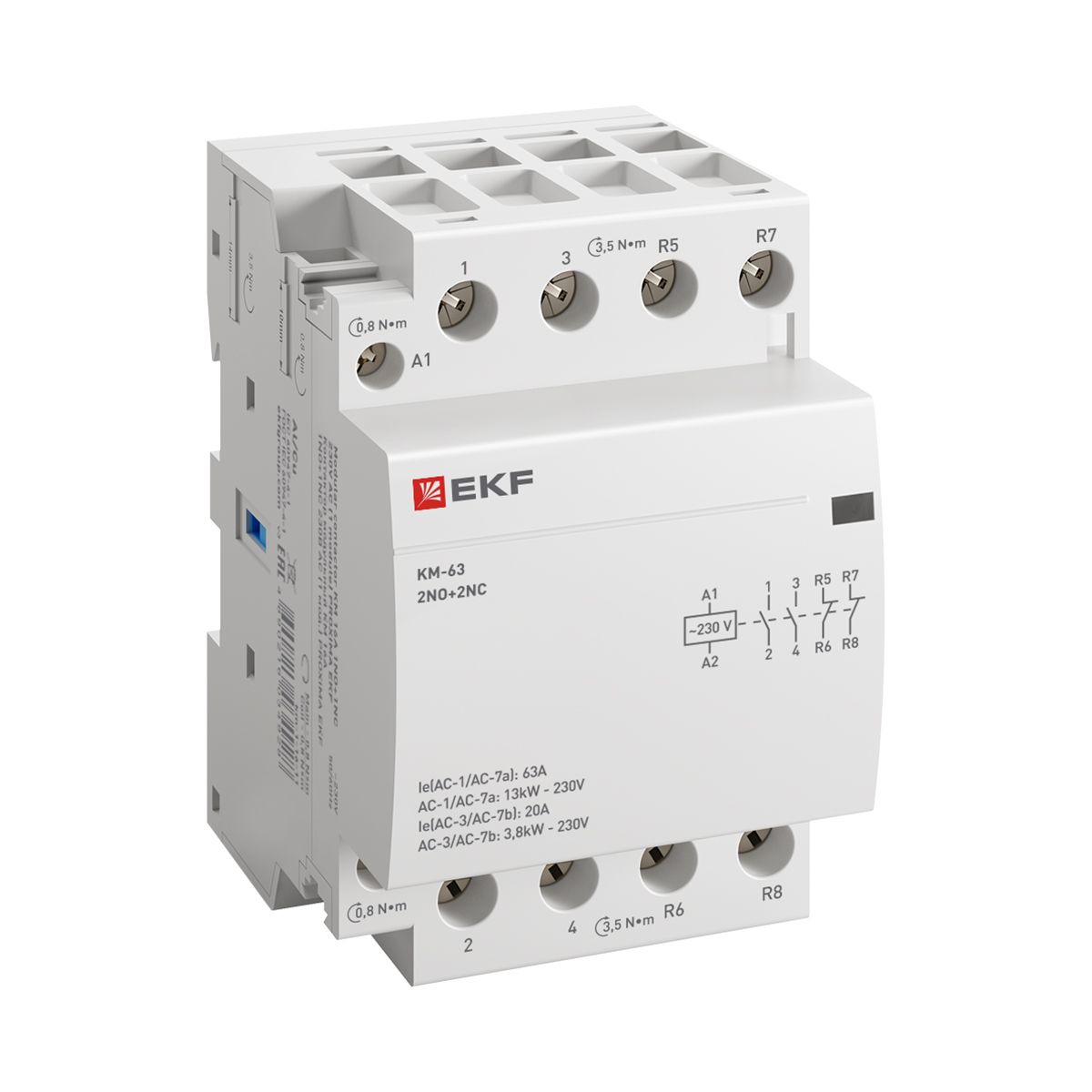 Контактор EKF km-3-63-22, 63А, 2NO+2NC, 230В