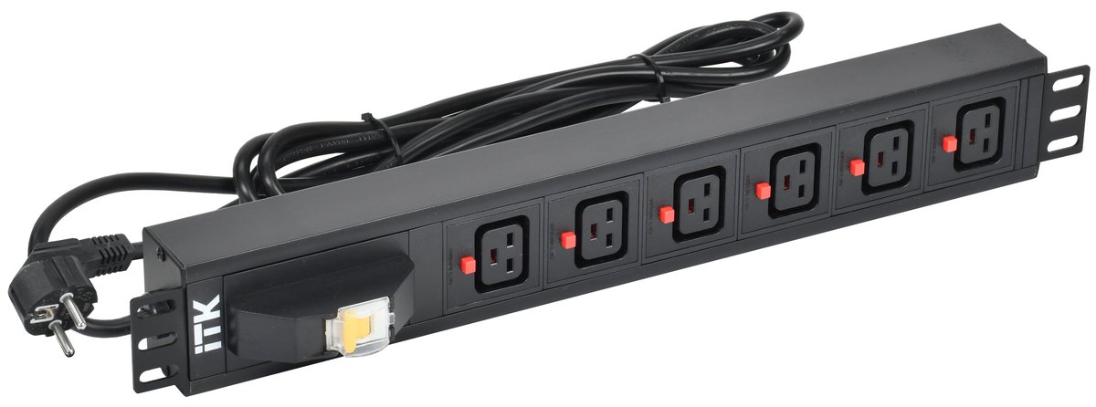 Блок распределения питания ITK PH21-06C19-11, 6×C19, 16 А, 1,5U, кабель 3 м