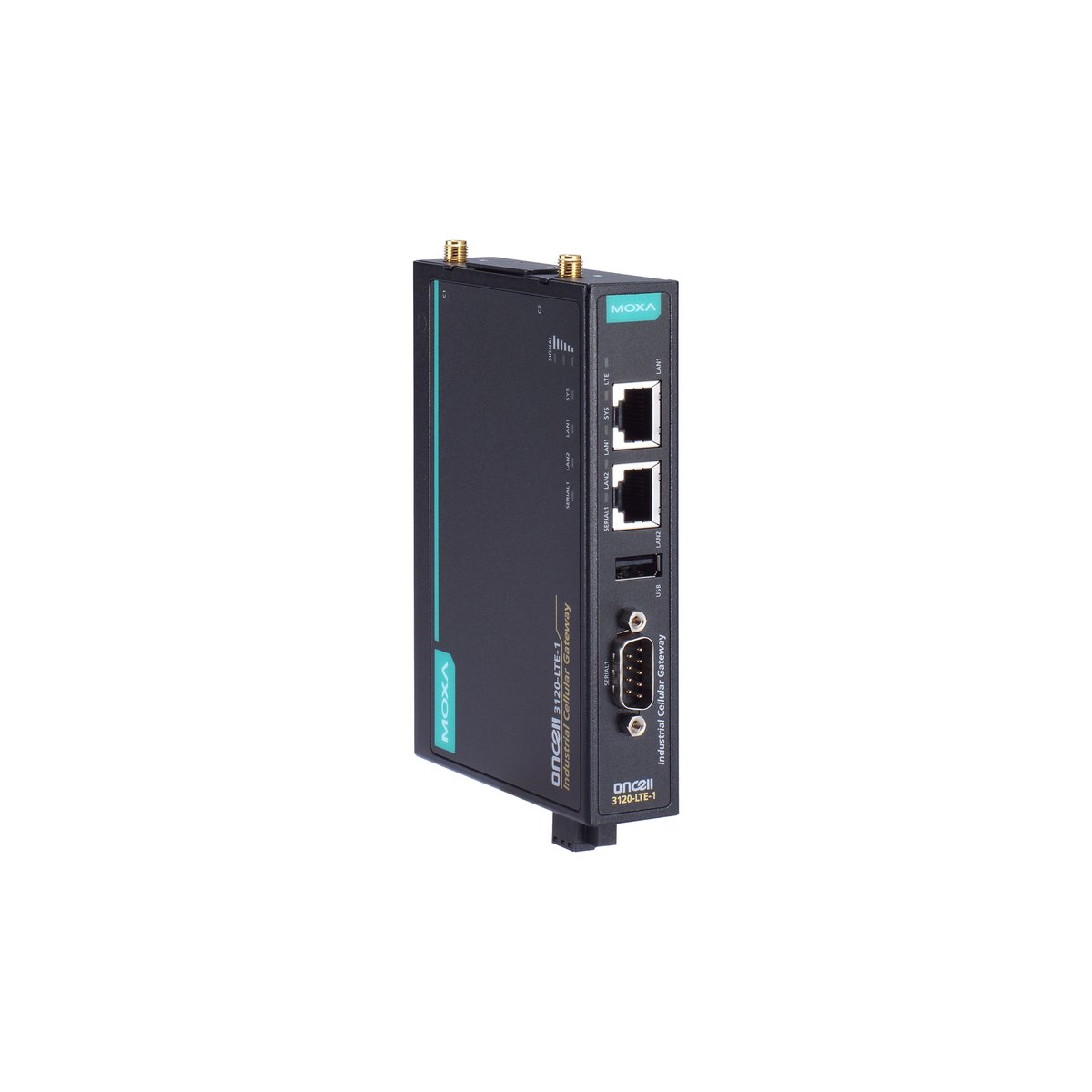 Модем MOXA OnCell 3120-LTE-1-EU-T, LTE, 2×SIM, 2×Ethernet 10/100, RS-232/422/485